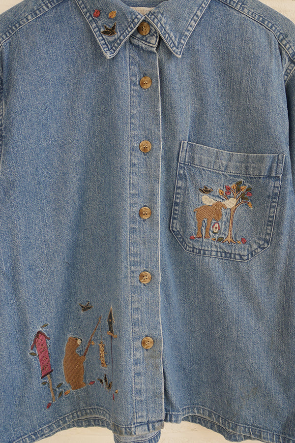 Vintage Denim Shirt - Bear & The Birds - Free Size M