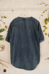 Vintage Denim Shirt - Faded Sequin Sun - Free Size 3XL