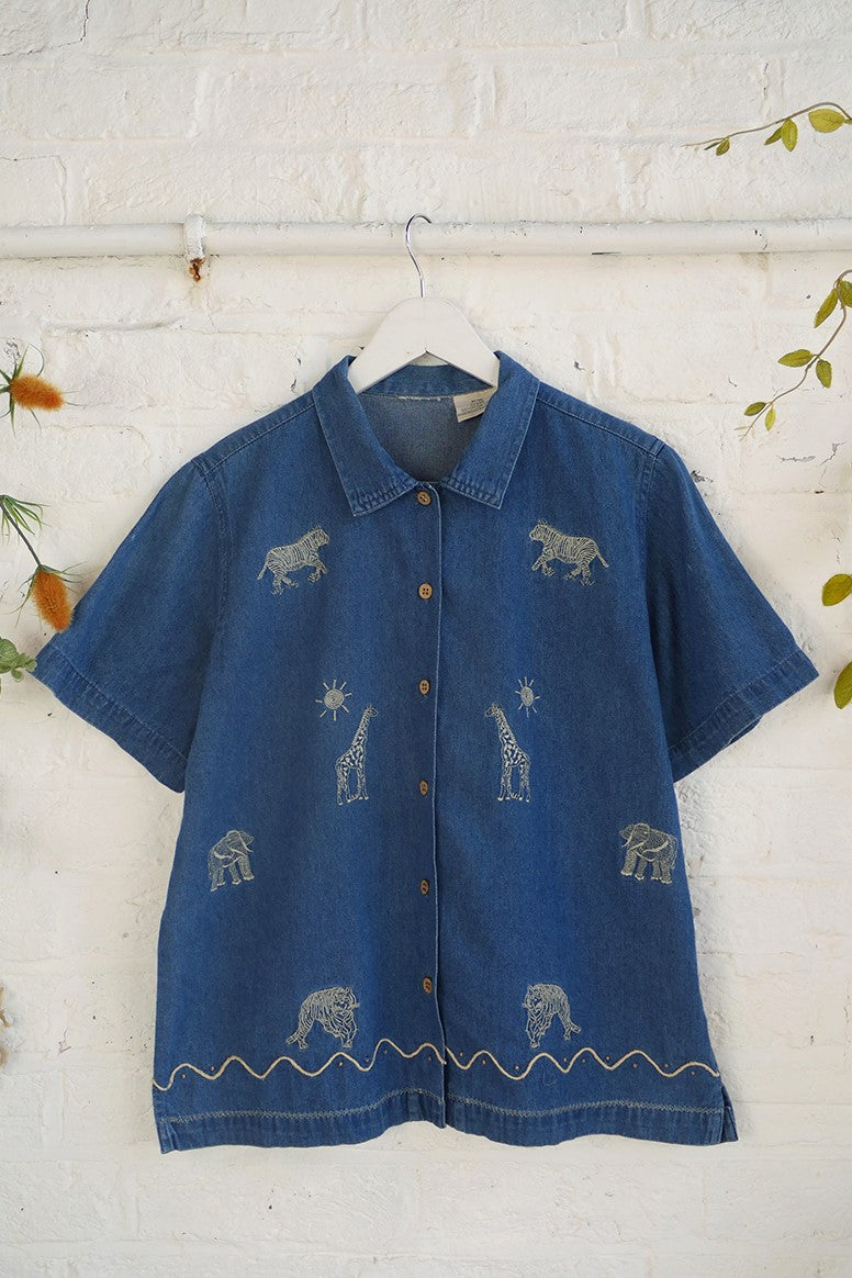 Vintage Denim Shirt - Animals of the Savanna - Size S/M