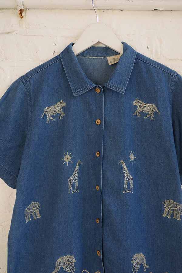 Vintage Denim Shirt - Animals of the Savanna - Size S/M