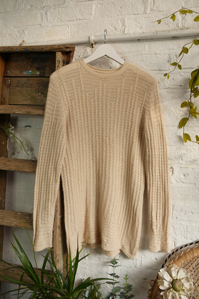 Vintage Cashmere Tunic Jumper in Loose Cable Cream - Size M by All About Audrey