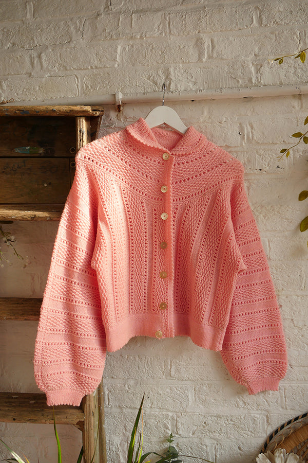 SALE Vintage Knit Cardigan - Petal Pink Crochet - Size S by All About Audrey