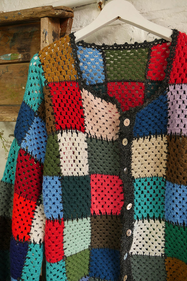 Vintage Knit Cardigan - Granny Square Patchwork - Size S - M/L by All About Audrey