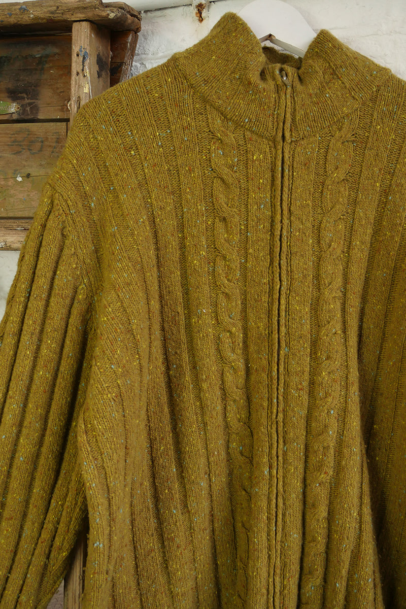 Vintage Knitwear - Mottled Olive Zip Up - Size 3XL by All About Audrey