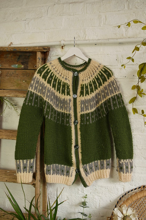 Vintage Knit Cardigan - Fern Green Fair Isle - Size XS by All About Audrey