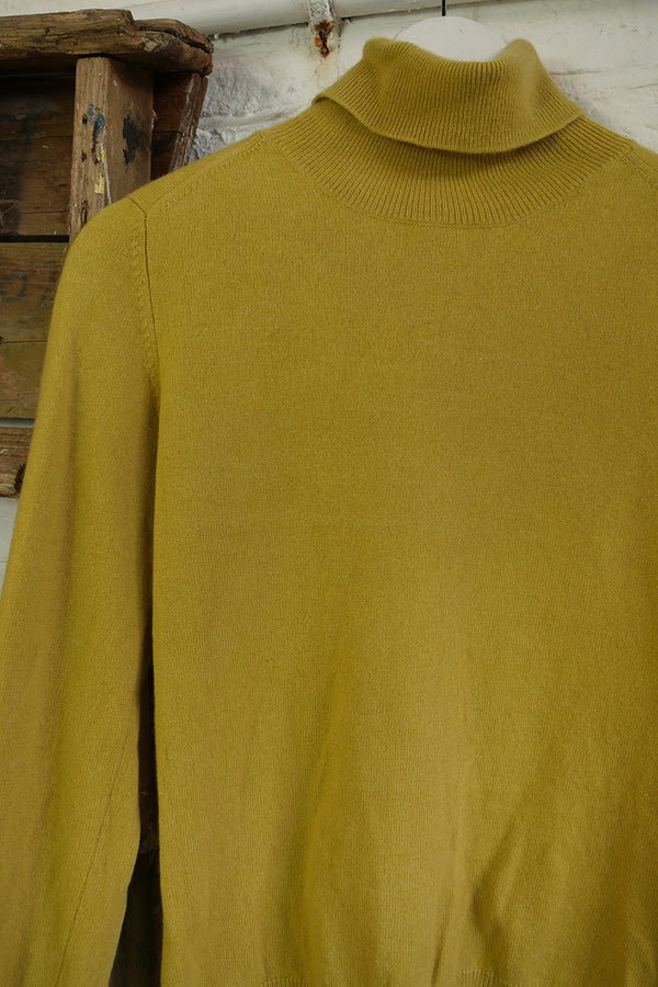 Vintage Cashmere Roll Neck Jumper in Catkin Yellow - Size XS/S by All About Audrey