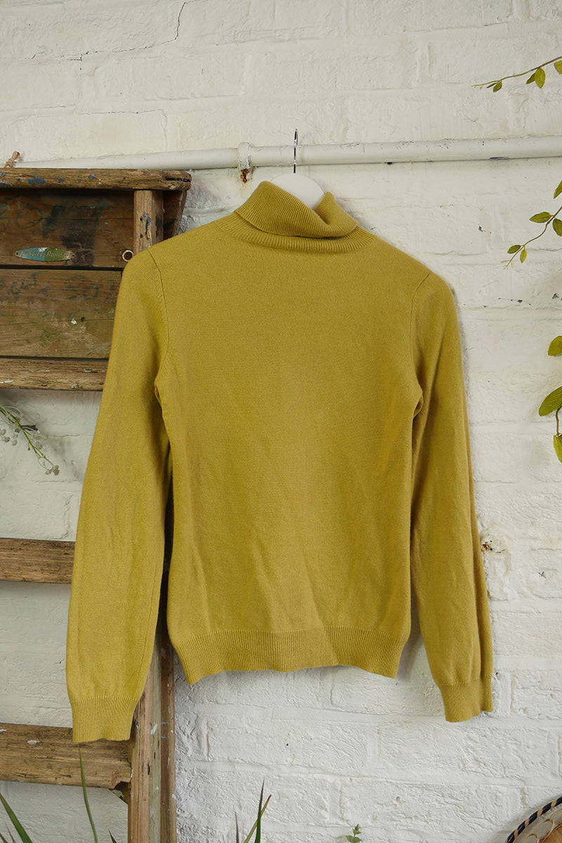 Vintage Cashmere Roll Neck Jumper in Catkin Yellow - Size XS/S by All About Audrey