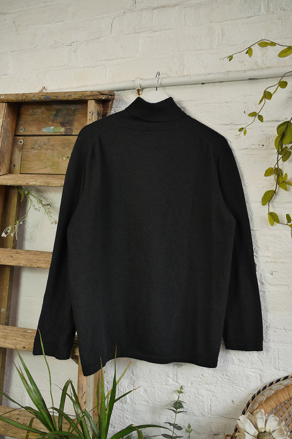 Vintage Cashmere Roll Neck Jumper in Black Liquorice - Size XXL by All About Audrey