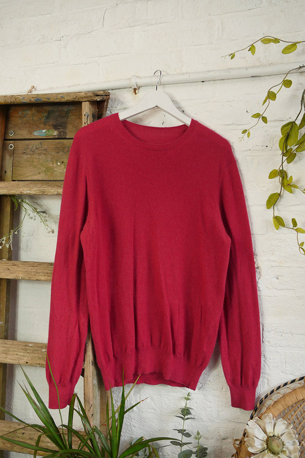 Vintage Cashmere Jumper in Raspberry Crush - Size L by All About Audrey