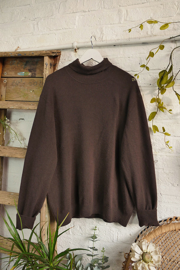 Vintage Cashmere Roll Neck Jumper in Hickory Brown - Size 3XL by All About Audrey