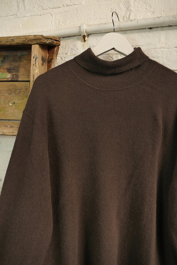 Vintage Cashmere Roll Neck Jumper in Hickory Brown - Size 3XL by All About Audrey