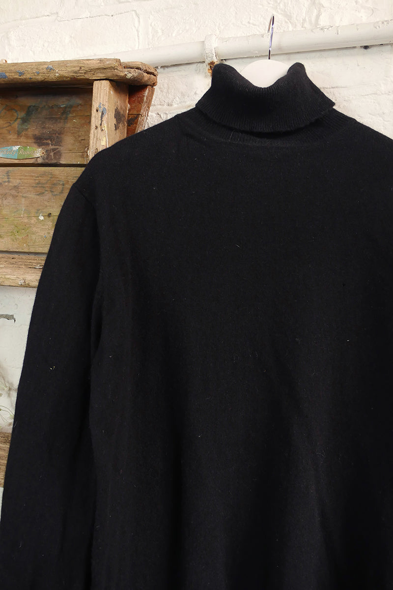 Vintage Cashmere Roll neck Jumper in Black Pepper - Size L by All About Audrey