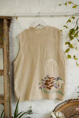 Vintage Knit Waistcoat - Fawn Herb Garden Embroidery - Free Size XL by All About Audrey