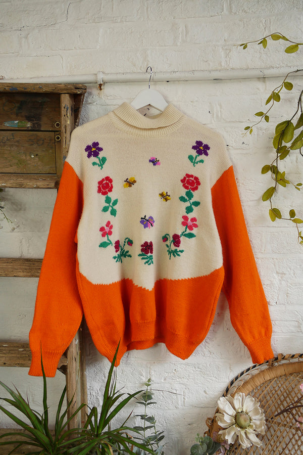 Vintage Knitwear - Butterflies & Blooms - Size XL by All About Audrey