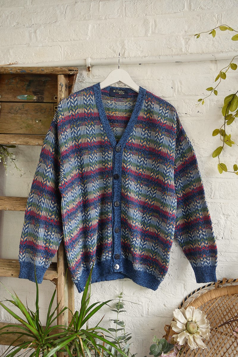 Vintage Knit Cardigan - Speckled Indigo Stripe - Size XL/XXL by All About Audrey