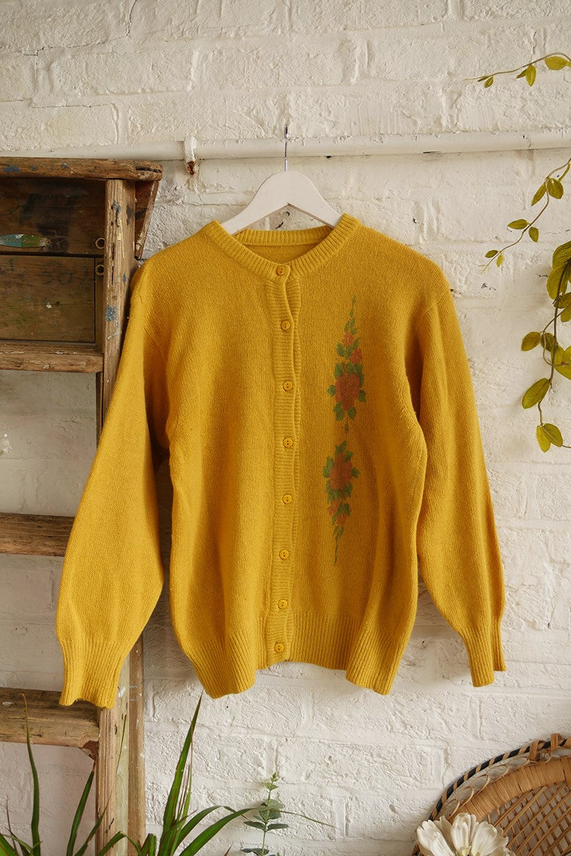 Vintage Knit Cardigan - Soft Country Yellow Rose - Size S by All About Audrey