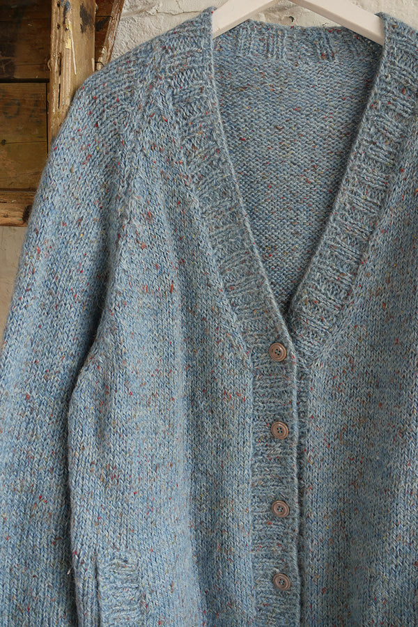 Vintage Knit Cardigan - Speckled Cornflower Blue - Free Size 3XL