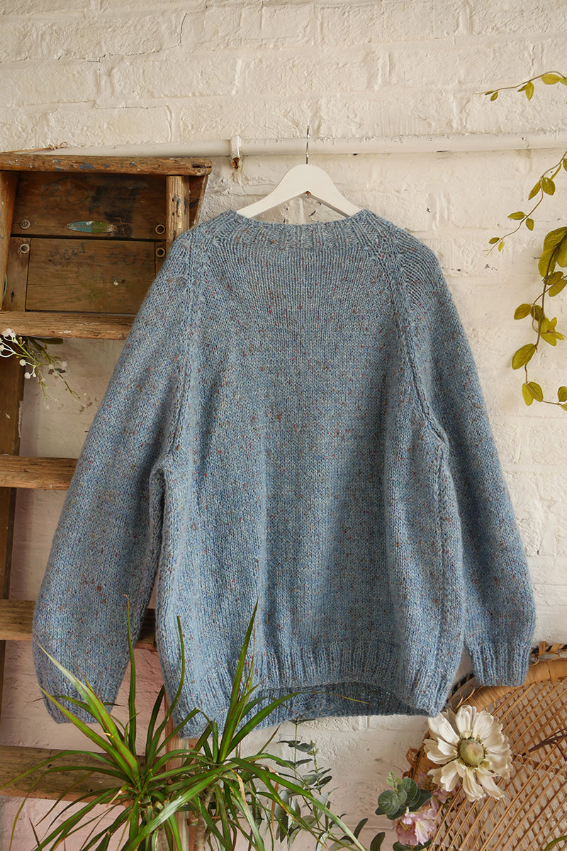 Vintage Knit Cardigan - Speckled Cornflower Blue - Free Size 3XL