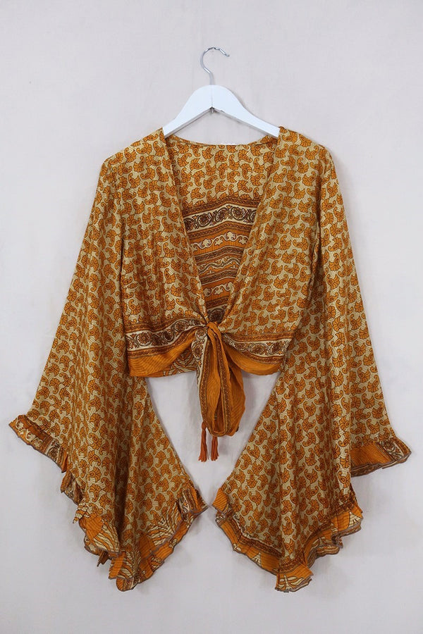 Venus Wrap Top - Honeycomb Motif - Vintage Sari - Size M/L