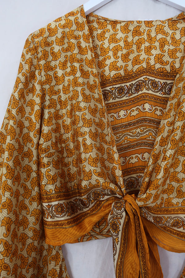 Venus Wrap Top - Honeycomb Motif - Vintage Sari - Size M/L