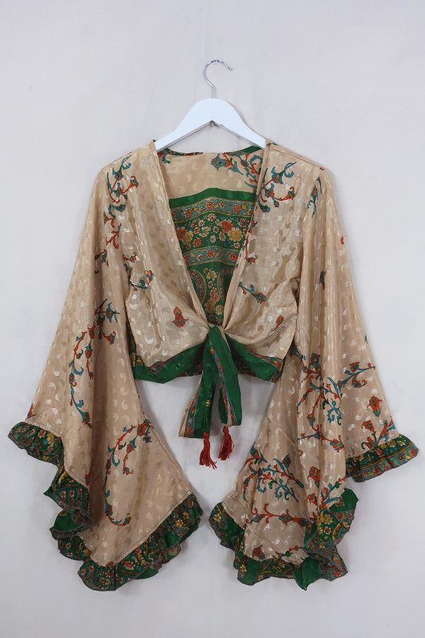 Venus Wrap Top - Honeydew Wildflower - Vintage Sari - Size S/M by All About Audrey