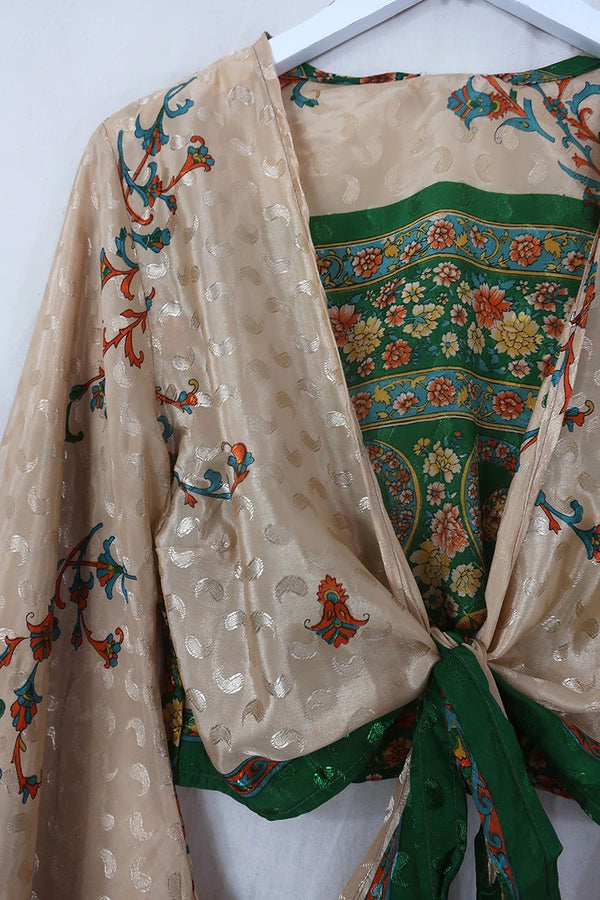 Venus Wrap Top - Honeydew Wildflower - Vintage Sari - Size S/M by All About Audrey