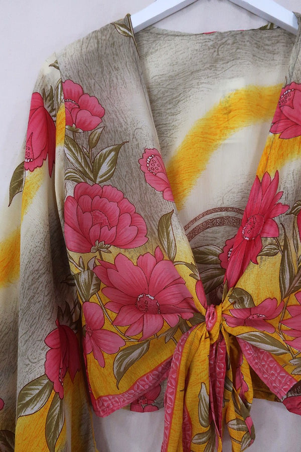 Venus Wrap Top - Tropical Sun Floral - Vintage Sari - Size M/L by All About Audrey