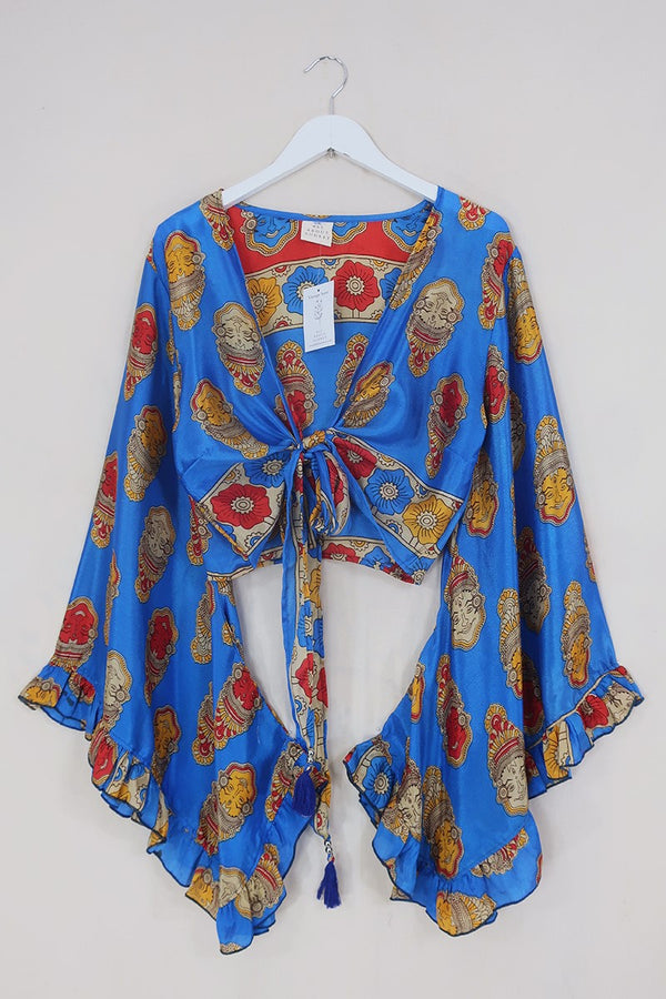 Venus Wrap Top - Jewelled Sapphire Portraits - Vintage Sari - L/XL by All About Audrey