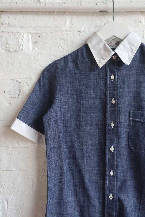 Vintage Shirt - Indigo Weave Button Up - Size XS by All About Audrey