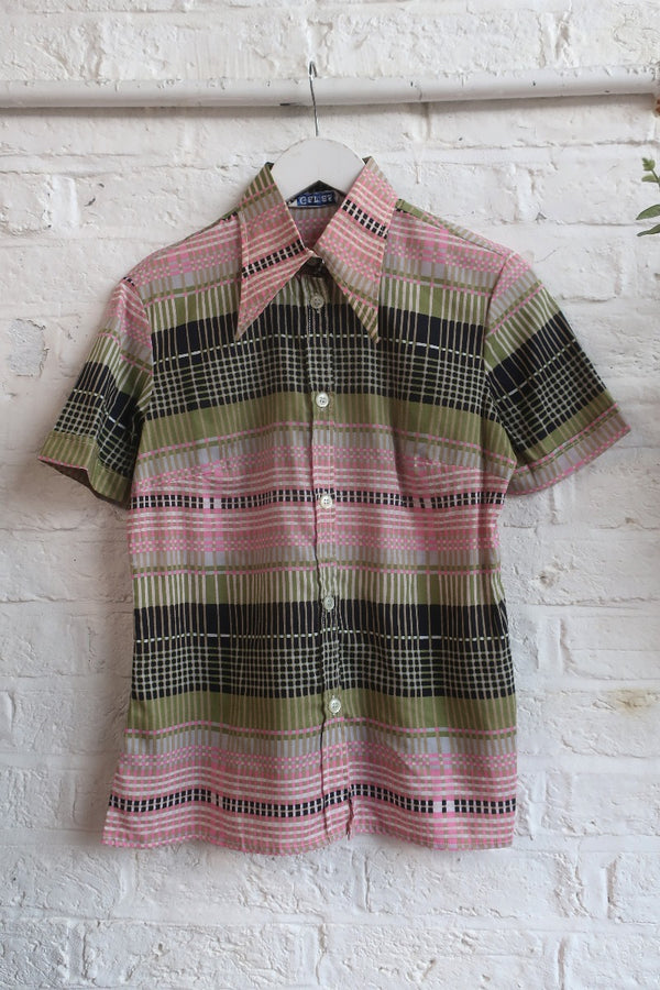 Vintage Shirt - Retro Rhubarb Check - Size XS by All About Audrey