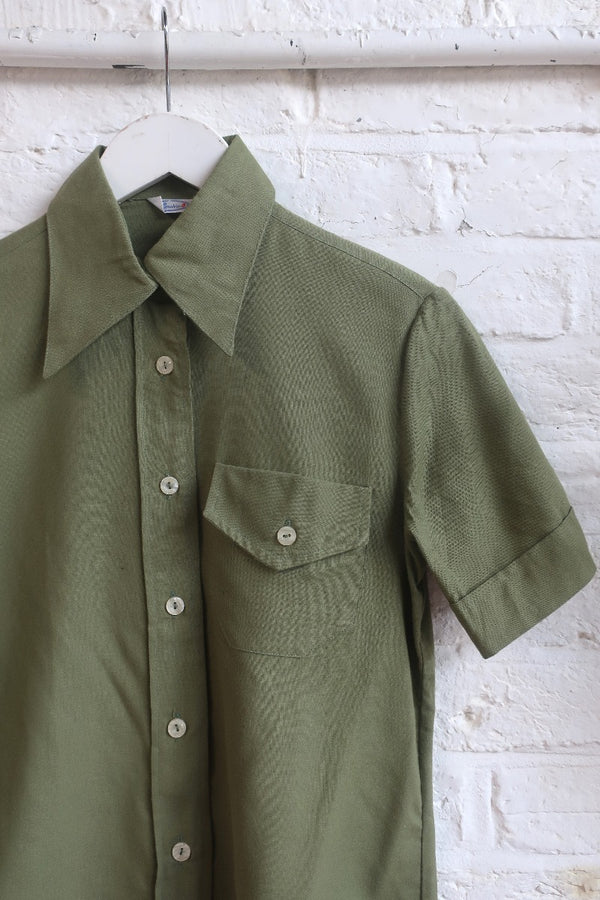 Vintage Shirt - Muted Olive Green - Size M by All About Audrey