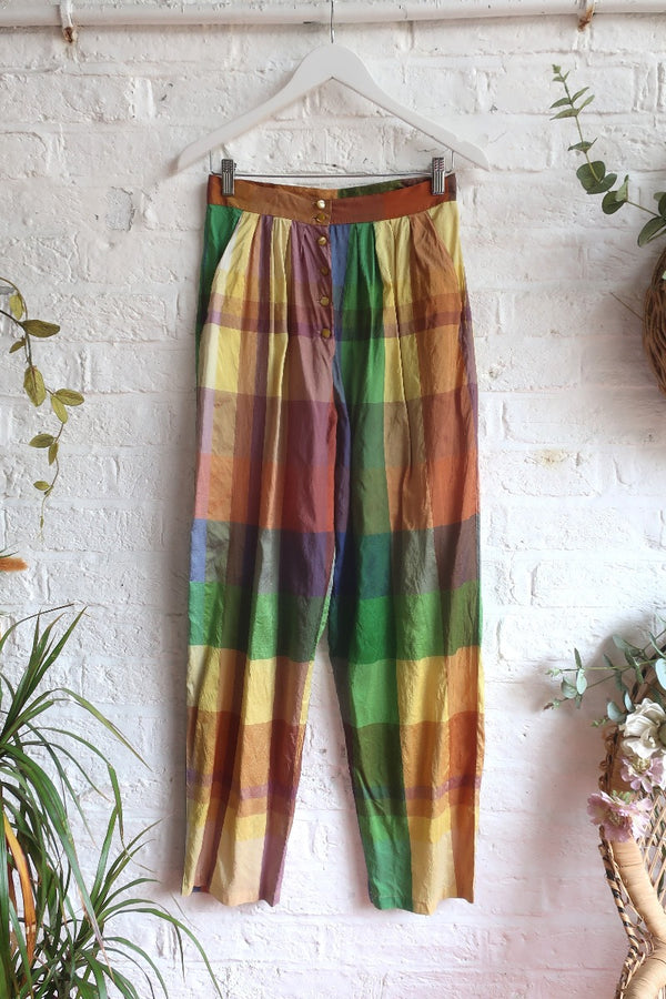 Vintage Silk Balloon Trousers - Jewel Tone Plaid - W28 L29 by All About Audrey