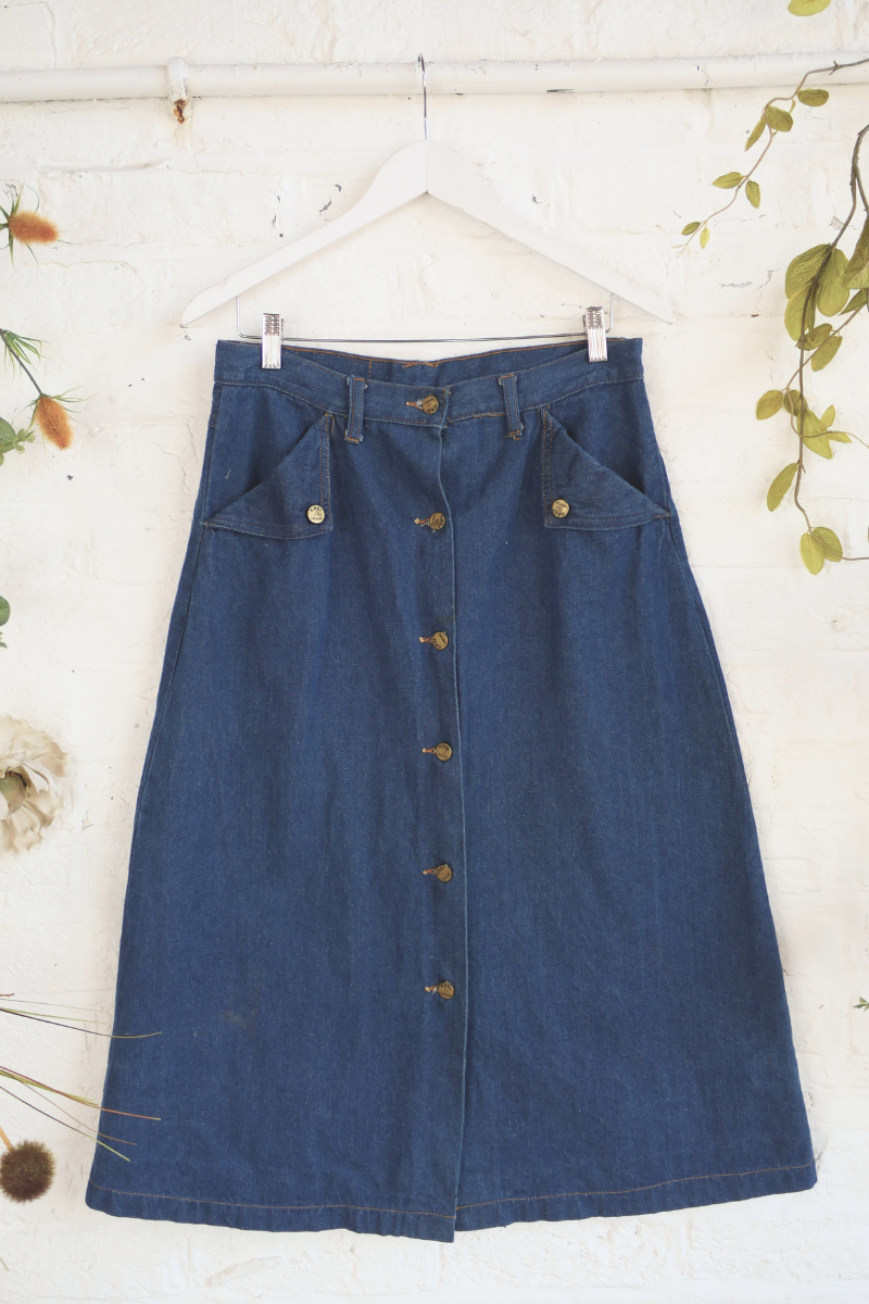 Vintage Skirt - Western Dark Denim Midi - W31