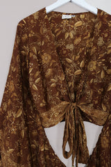 Venus Folklore Floral Wrap Top in Witch-Hazel Gold