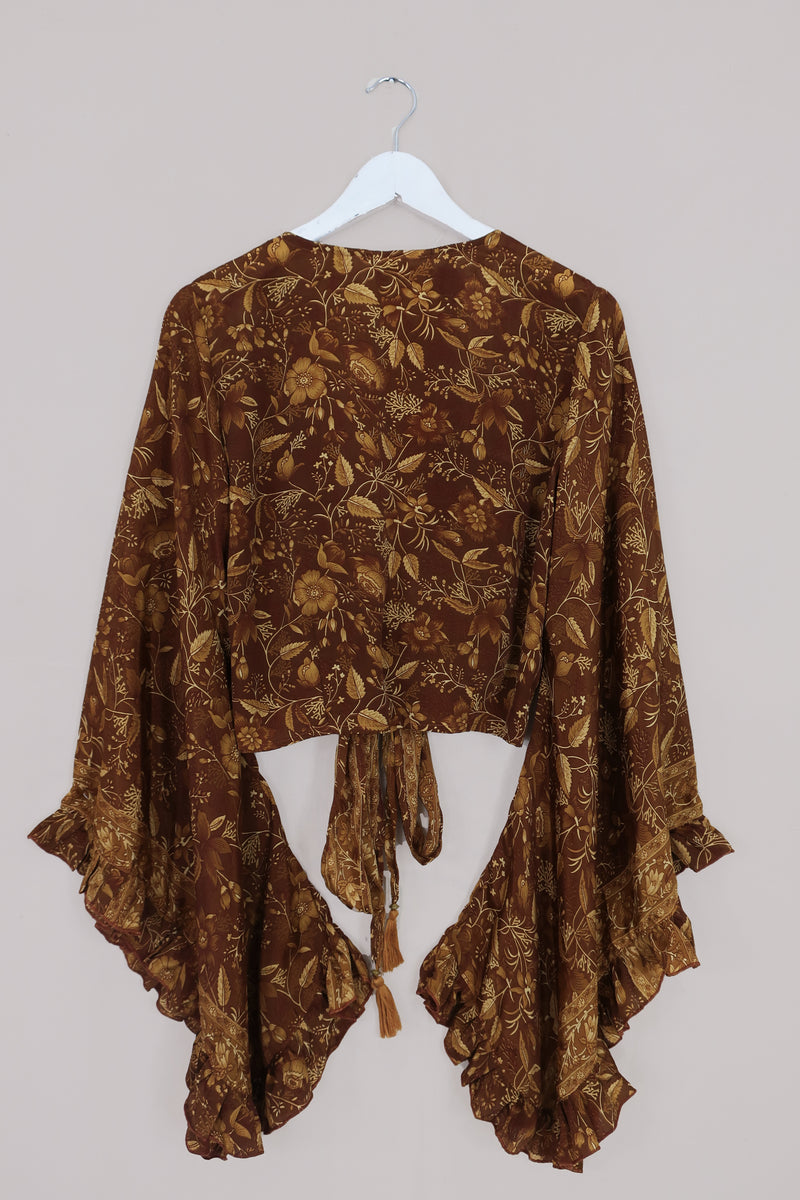 Venus Folklore Floral Wrap Top in Witch-Hazel Gold