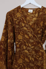 Venus Folklore Floral Long Wrap Top in Witch-Hazel Gold by All About Audrey