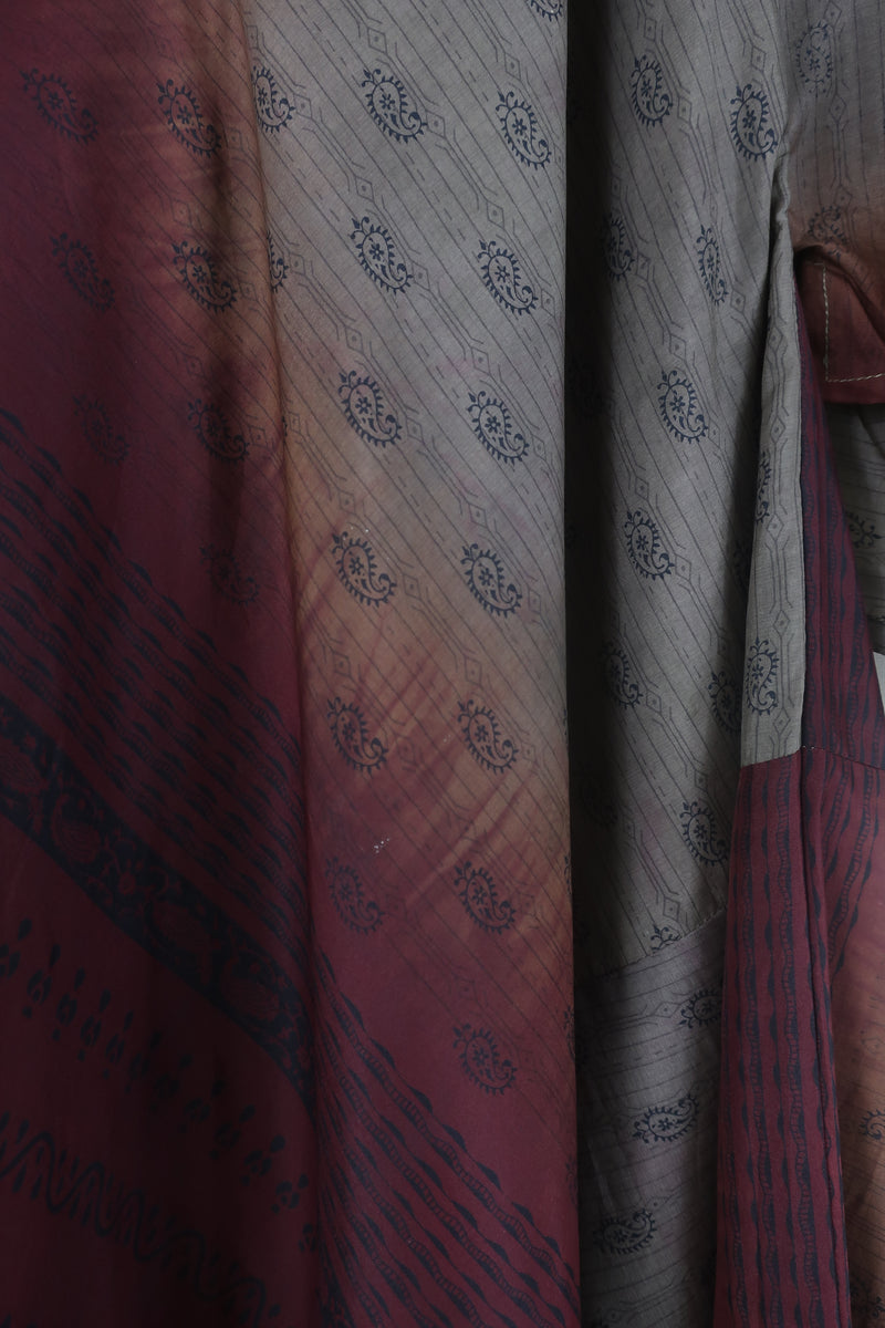 Goddess Dress - Slate and Garnet Ombre - Indian Pure Silk Sari - Free Size