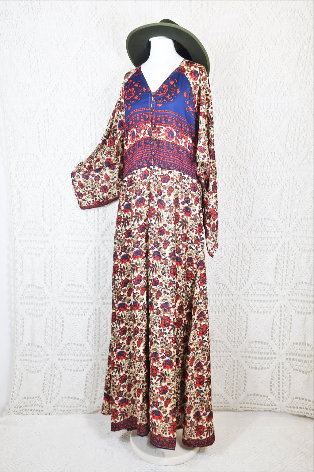 Goddess Jumpsuit - Vintage Indian Sari - Navy, Cherry & Cream Exotic F ...