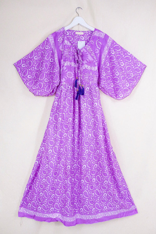 SALE Angelica Maxi Dress - Vintage Sari - Orchid Pink Paisley - Free Size S/M By All About Audrey