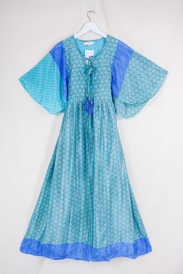 Angelica Maxi Dress - Vintage Sari - Wheel of the Ocean - Free Size S/M By All About Audrey