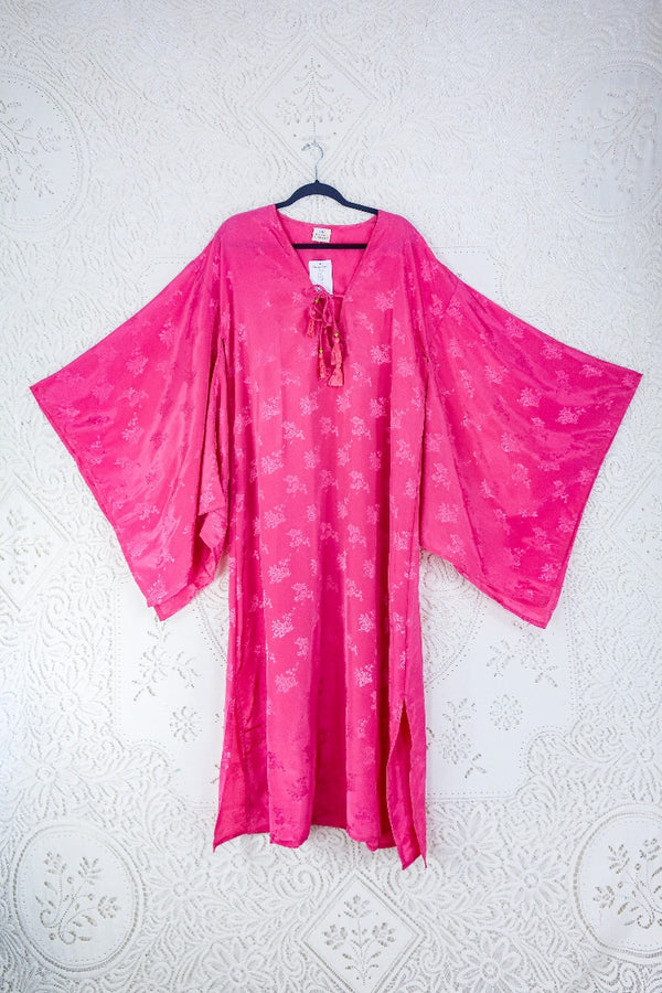 Cassandra Maxi Kaftan - Barbra Pink Floral Shimmer - Vintage Sari - Size L/XL. By All About Audrey.