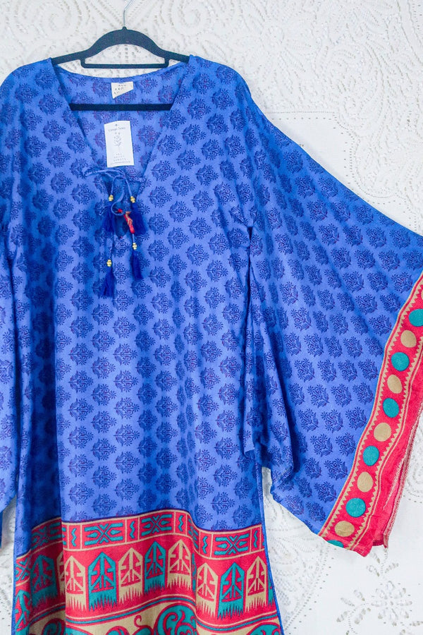 Cassandra Maxi Kaftan - Majorelle Blue & Magenta - Vintage Sari - Size M/L By All About Audrey