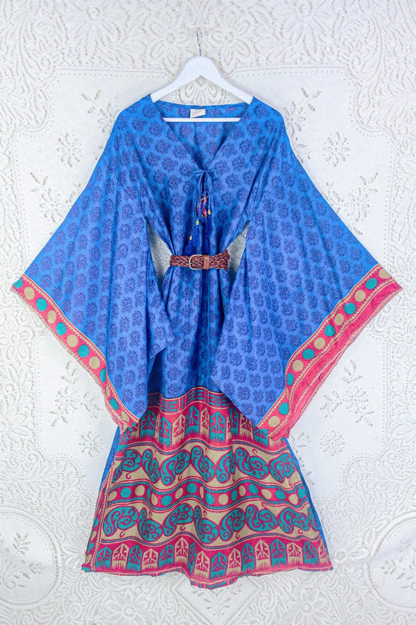 Cassandra Maxi Kaftan - Majorelle Blue & Magenta - Vintage Sari - Size M/L By All About Audrey