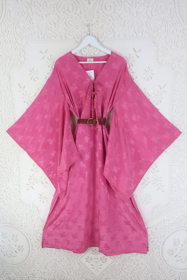 Cassandra Maxi Kaftan - Barbra Pink Floral Shimmer - Vintage Sari - Size L/XL. By All About Audrey. 