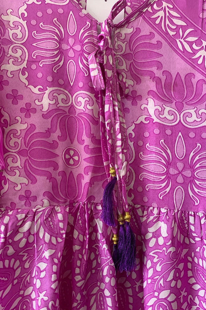 SALE Angelica Maxi Dress - Vintage Sari - Orchid Pink Paisley - Free Size S/M